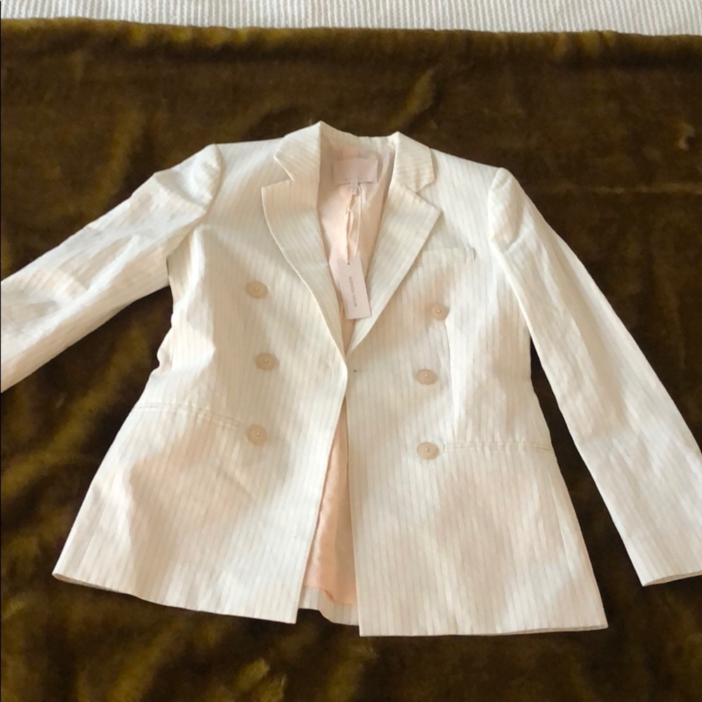 Rebecca Taylor Cream Pinstripe Double-Breasted Blazer